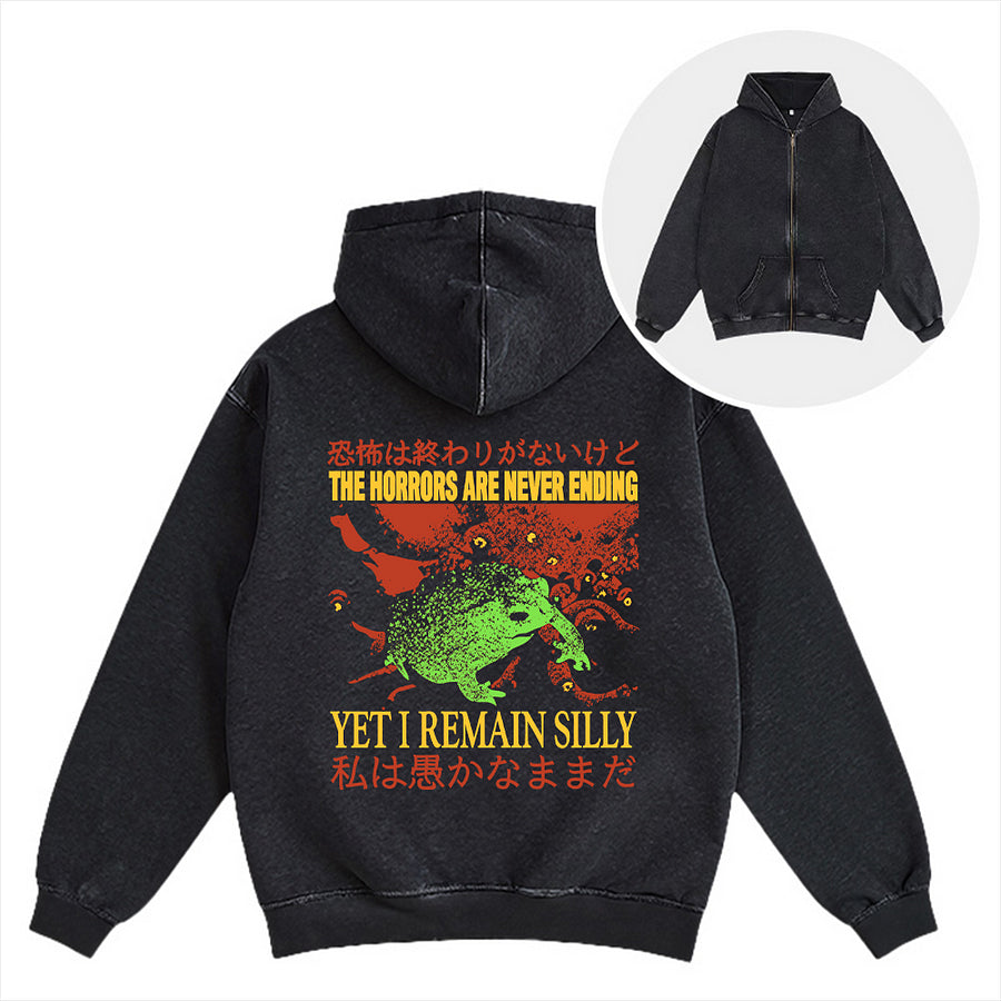 Cardydony The Horrors Are Never Ending Washed Zip Hoodie
