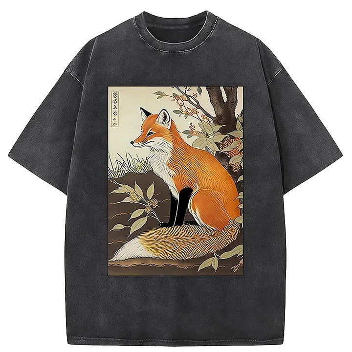 Cardydony Ukiyo-e Fox Washed T-shirt