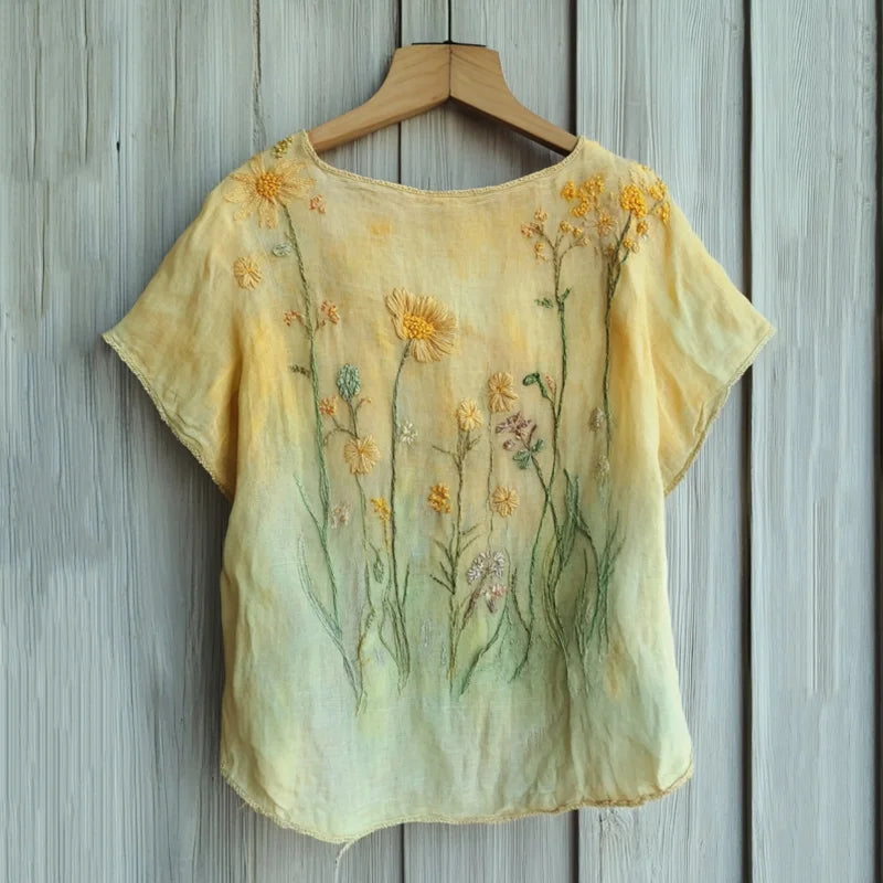 Cardydony Vintage Floral Gradient Embroidered Comfy Shirt