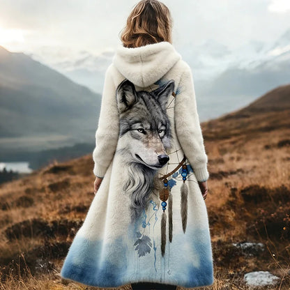 Cardydony Western Wolf Ethnic Pattern Vintage Cozy Plush Cardigan