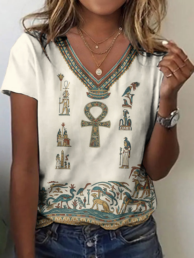 Cardydony Women's Ancient Egyptian Inspired V-neck T-shirt