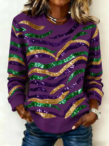 Cardydony Women's Casual Fashion Mardi Gras Tiger Print Sweatshirt