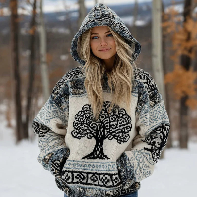 Cardydony Women's Celtic Knot And Tree Of Life Comfortable Winter Hooded Sweater