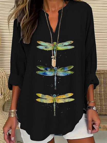 Cardydony Women's Dragonfly Print Casual Shirt