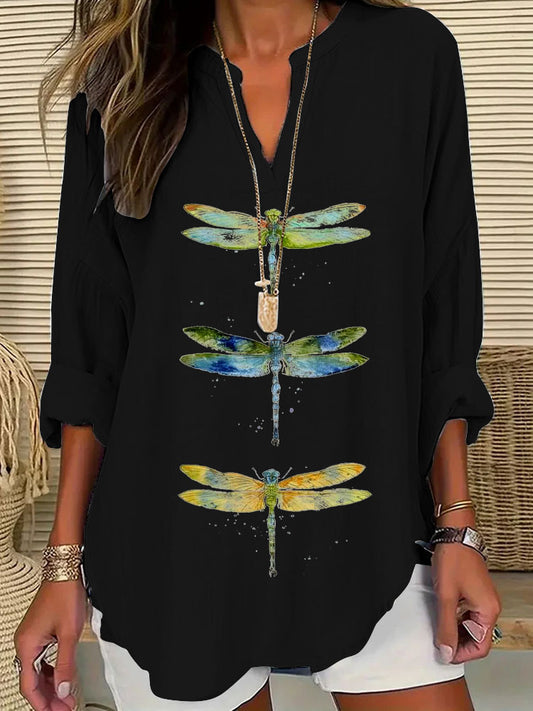 Cardydony Women's Dragonfly Print Casual Shirt