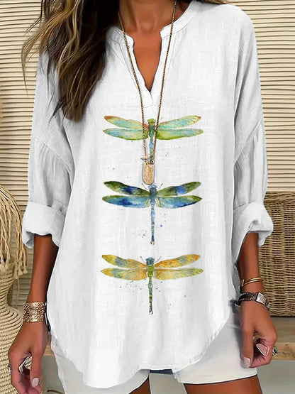 Cardydony Women's Dragonfly Print Casual Shirt