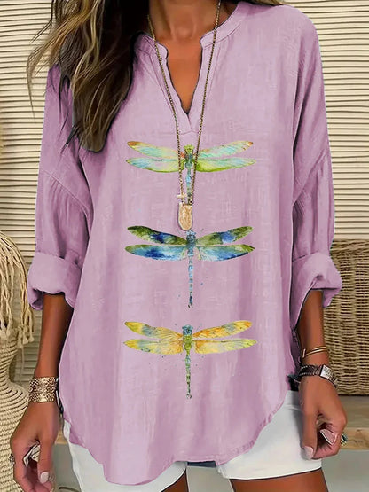 Cardydony Women's Dragonfly Print Casual Shirt
