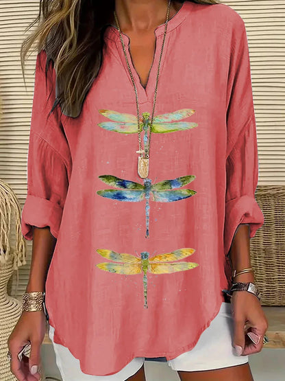 Cardydony Women's Dragonfly Print Casual Shirt