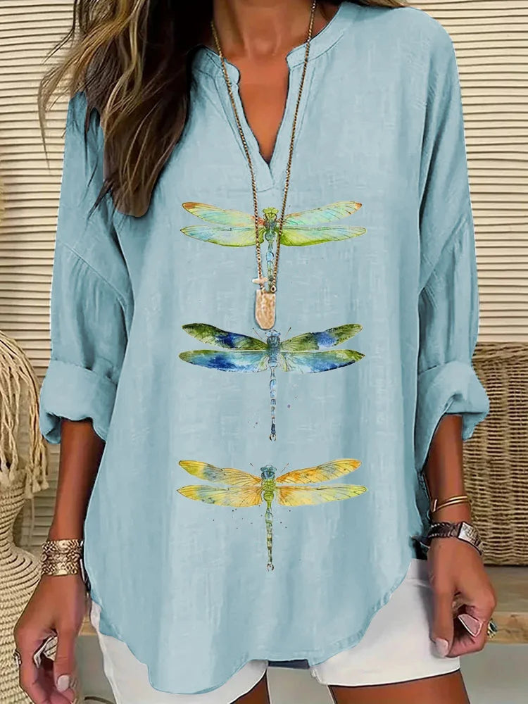 Cardydony Women's Dragonfly Print Casual Shirt
