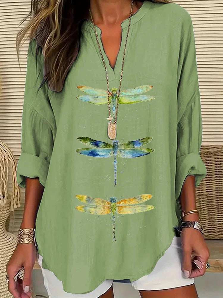 Cardydony Women's Dragonfly Print Casual Shirt