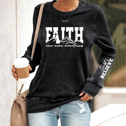 Cardydony Women's Faith Move Mountains Cross Casual Sweatshirt