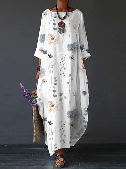 Cardydony Women's Floral Print Loose Cotton Linen Maxi Dress