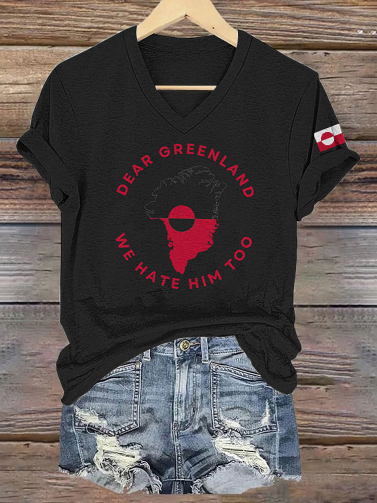 Cardydony Women's Greenland Print V-neck Short Sleeve T-shirt