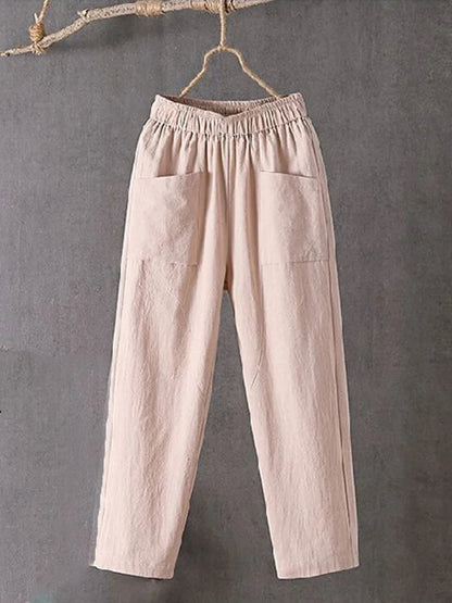Cardydony Women's Pockets Design Linen Blend Elastic Waist Pants