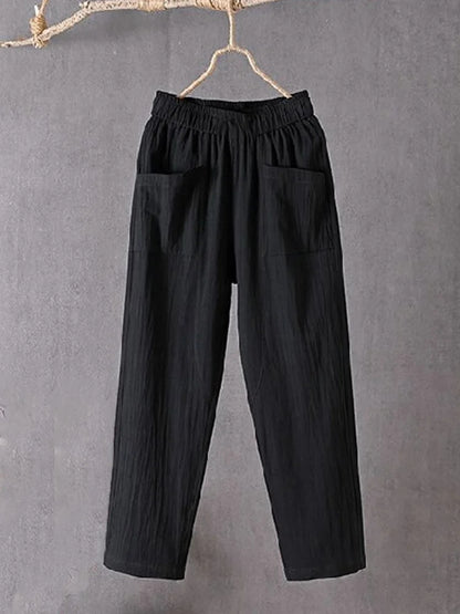 Cardydony Women's Pockets Design Linen Blend Elastic Waist Pants