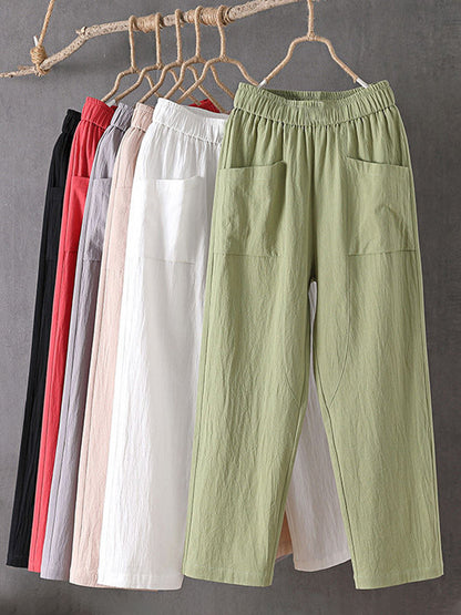 Cardydony Women's Pockets Design Linen Blend Elastic Waist Pants