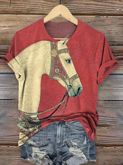 Cardydony Women's Retro Tribal Horse Art Pattern Casual T-shirt