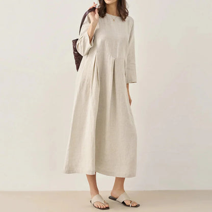 Cardydony Women's Solid Color Cotton And Linen Classic Dress