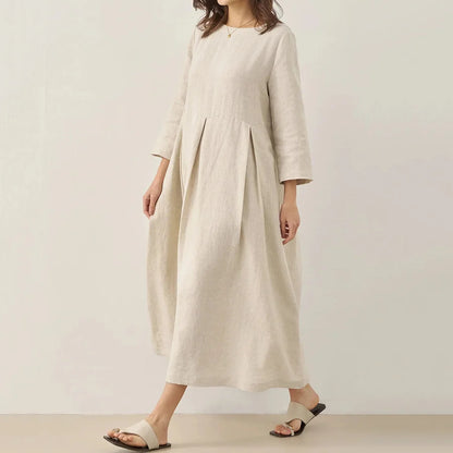 Cardydony Women's Solid Color Cotton And Linen Classic Dress