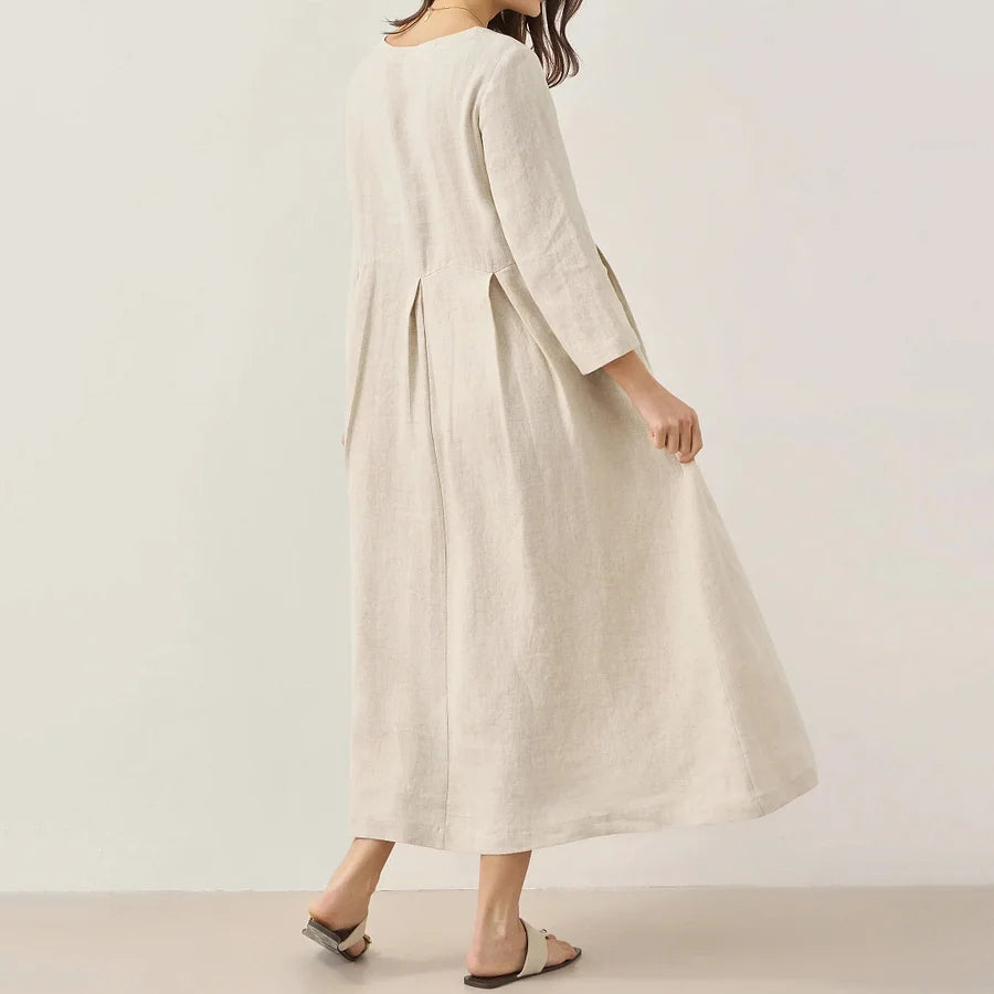 Cardydony Women's Solid Color Cotton And Linen Classic Dress