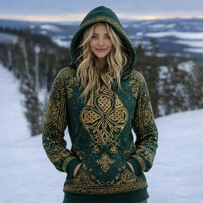 Cardydony Women's St. Patrick's Day Celtic Knot Pattern Comfortable Hooded Sweatshirt