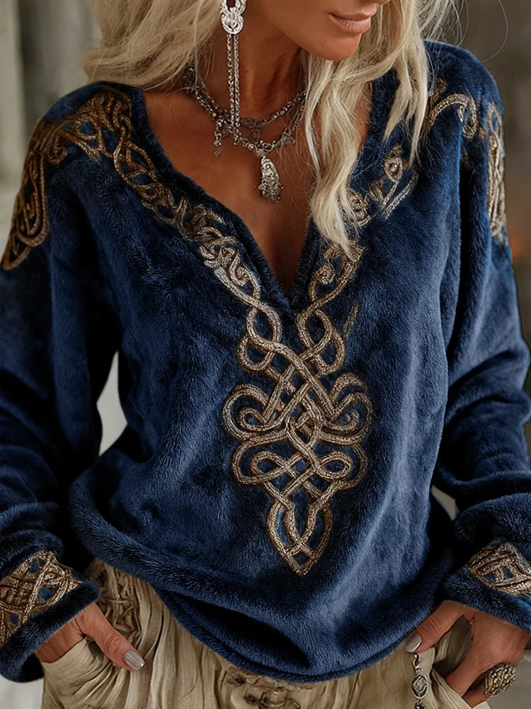 Cardydony Women's Viking Celtic Pattern Art Cozy Flannel Sweatshirt