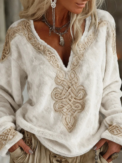 Cardydony Women's Viking Celtic Pattern Art Cozy Flannel Sweatshirt
