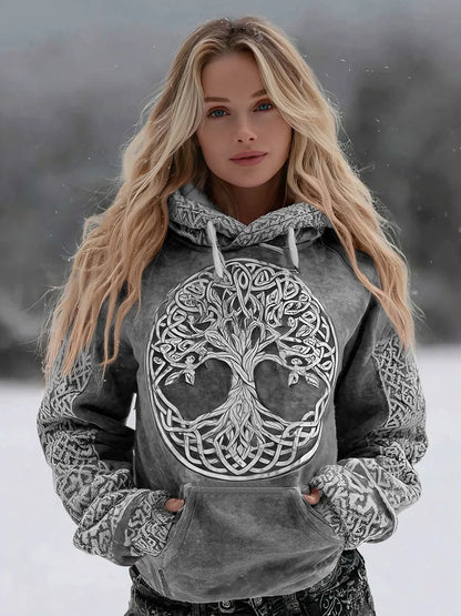 Cardydony Women's Viking Celtic Tree Of Life Pattern Art Cozy Flannel Hooded