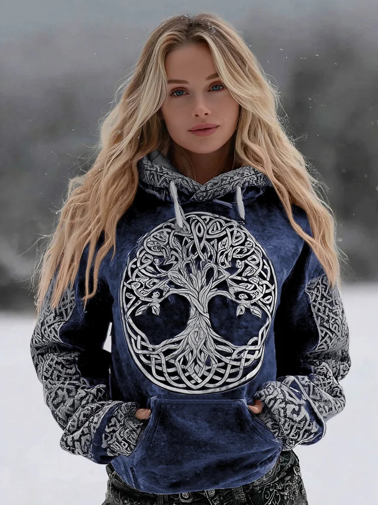 Cardydony Women's Viking Celtic Tree Of Life Pattern Art Cozy Flannel Hooded