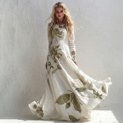 Cardydony Women's Vintage Floral Art Long Sleeve Maxi Dress