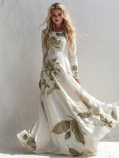 Cardydony Women's Vintage Floral Art Long Sleeve Maxi Dress