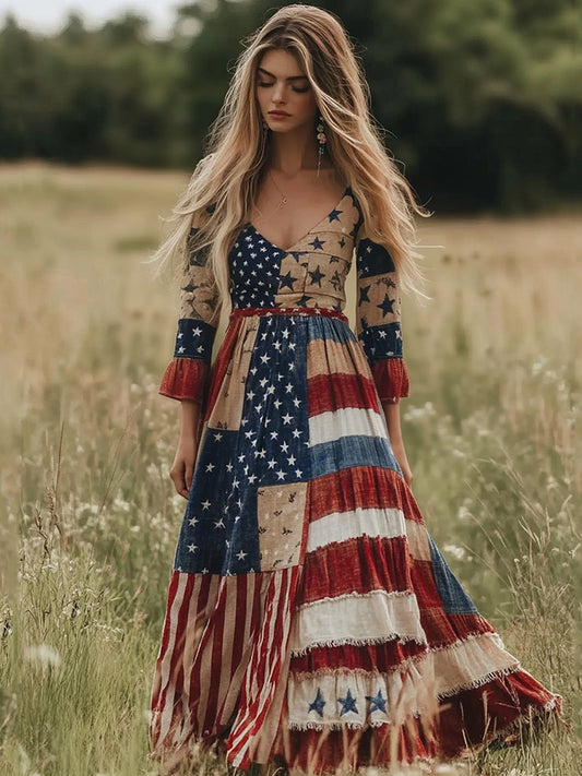 Cardydony Women's Vintage Independence Day Art Maxi Dress