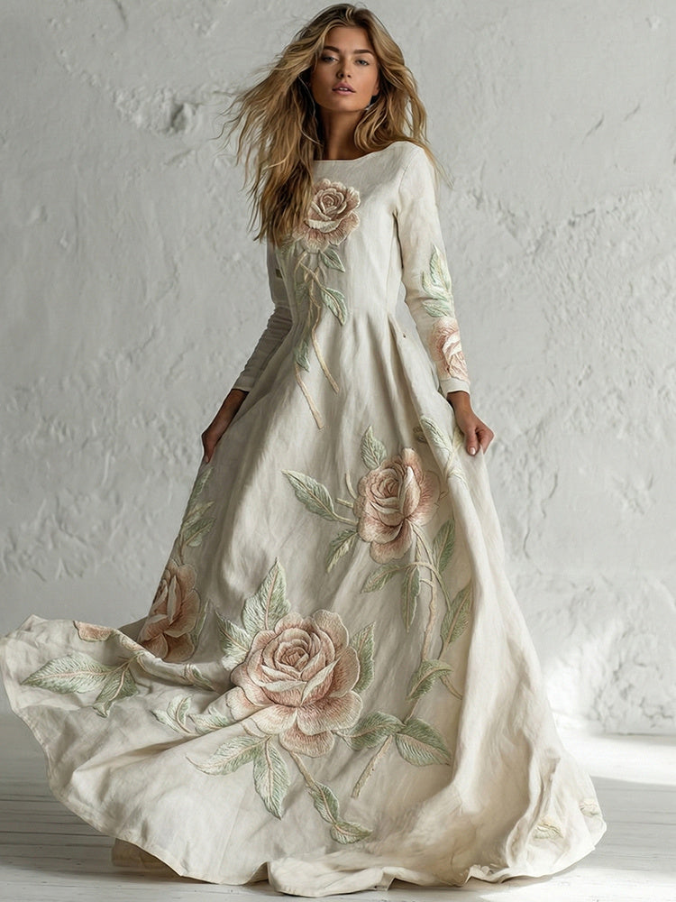 Cardydony Women's Vintage Rose Art Flowy Maxi Dress