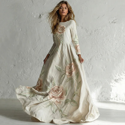 Cardydony Women's Vintage Rose Art Flowy Maxi Dress