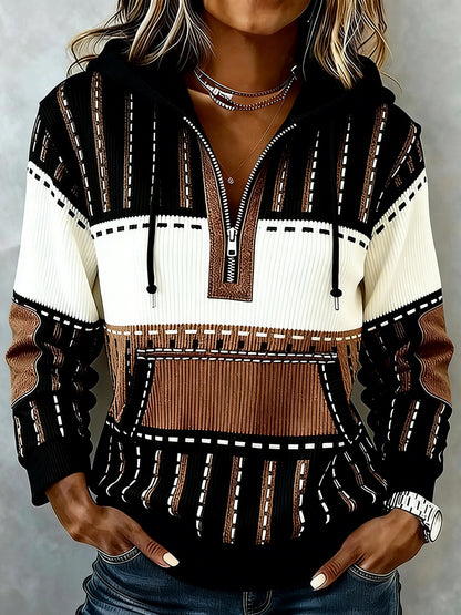 Cardydony Women's Western Geometric Art Pattern Half Zip Hoodie