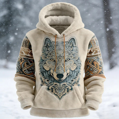 Cardydony Men's Celtic Knot And Wolf Print Color-blocked Comfortable Hooded Sweatshirt