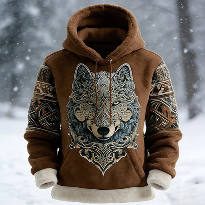 Cardydony Men's Celtic Knot And Wolf Print Color-blocked Comfortable Hooded Sweatshirt