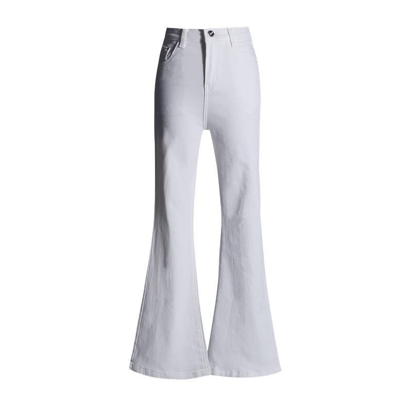 Cardydony Women's High-Waisted White Flared Jeans with Sleek Stretch Fit