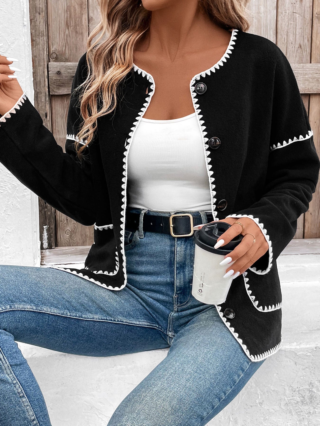 Cardydony Women's Contrast Stitch Cardigan - Chic Boho Vibes