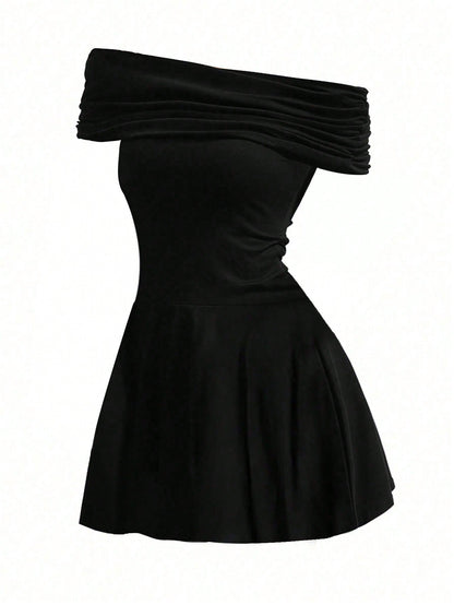 Cardydony Women's Off-Shoulder Elegant Black Mini Dress