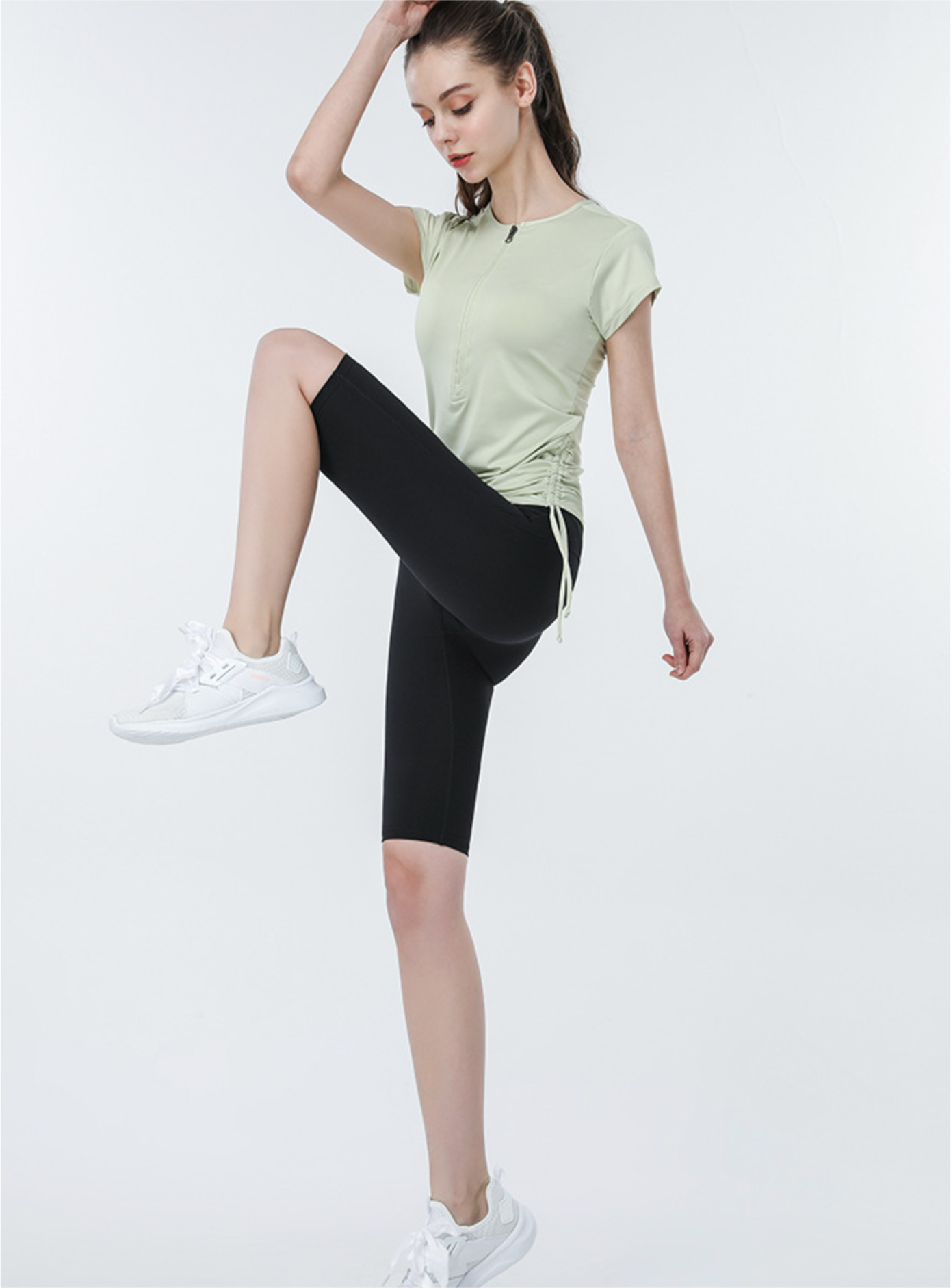 Cardydony Women's Slim Fit Short Sleeve Athletic Top with Zip Up & Drawstring Waist