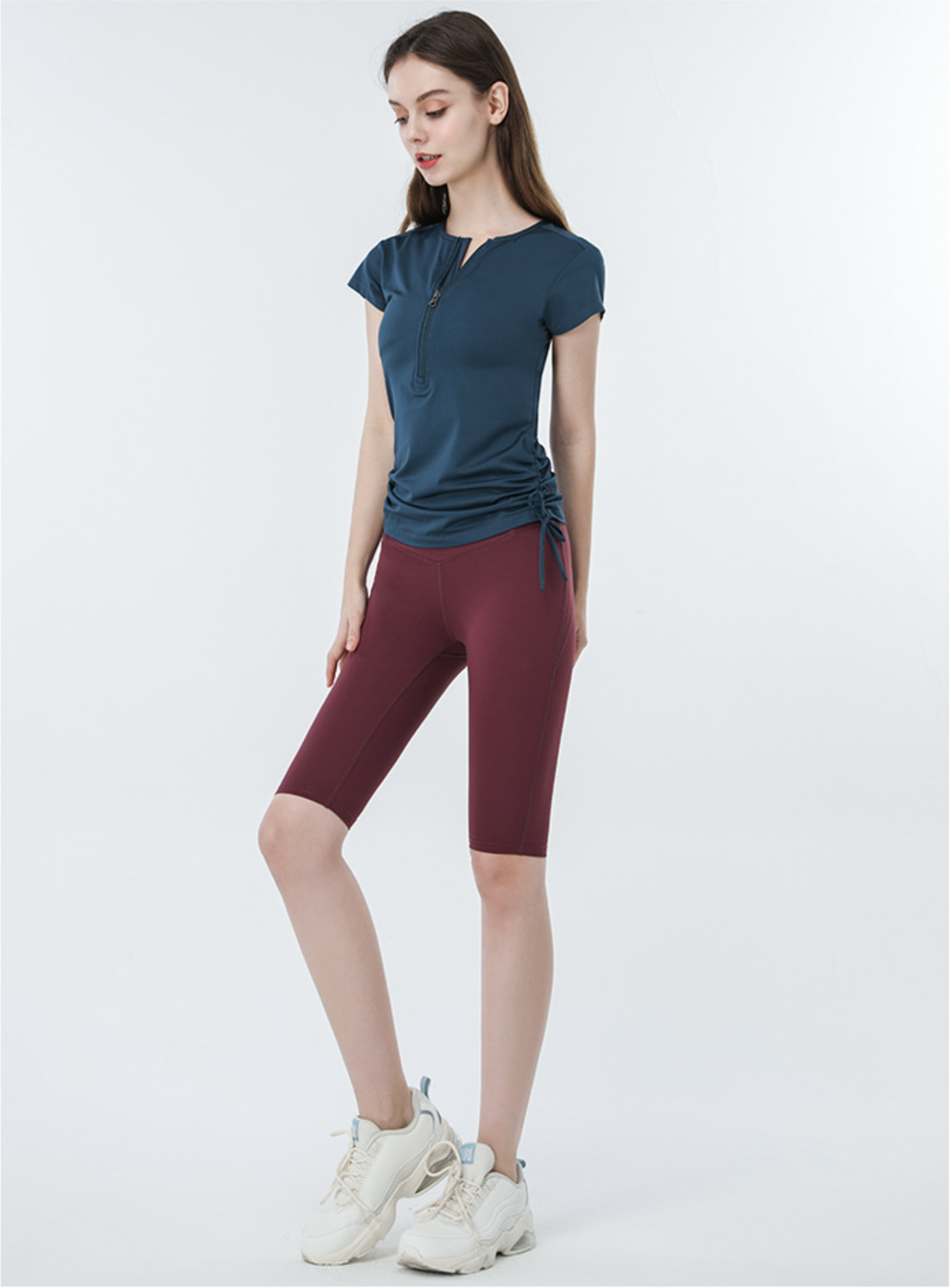Cardydony Women's Slim Fit Short Sleeve Athletic Top with Zip Up & Drawstring Waist