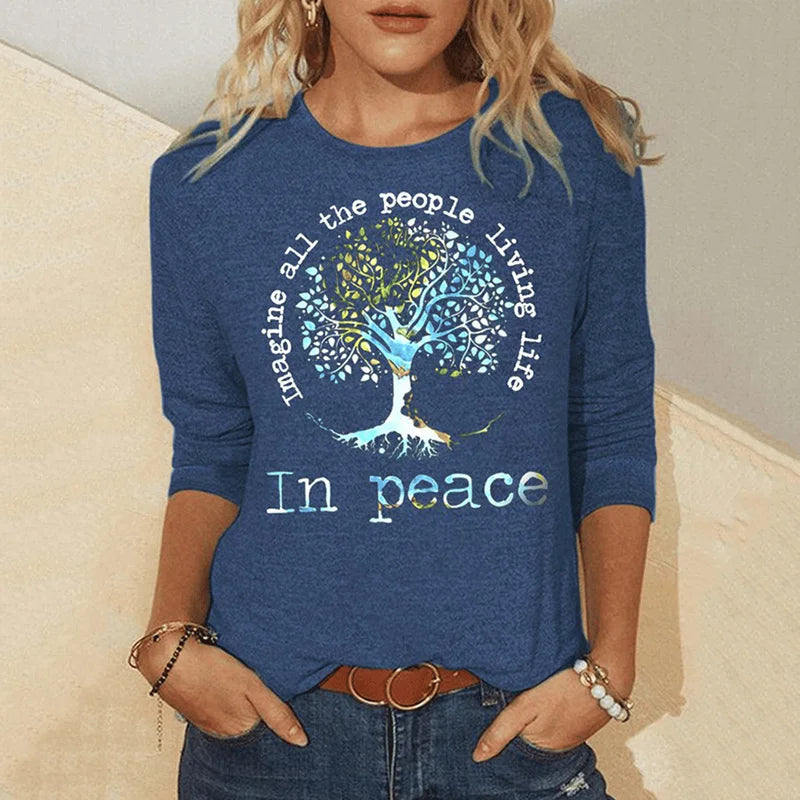 Cardydony Women's Imagine All People Living On The Tree Of Life Long Sleeve T-Shirt
