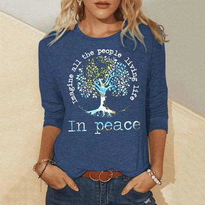 Cardydony Women's Imagine All People Living On The Tree Of Life Long Sleeve T-Shirt