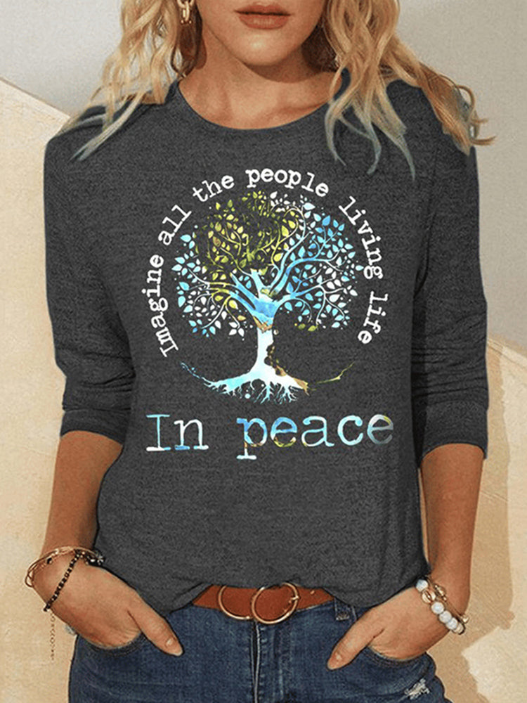 Cardydony Women's Imagine All People Living On The Tree Of Life Long Sleeve T-Shirt