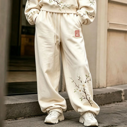Cardydony Women's Vintage Japanese Floral Art Print Hoodie Two Piece Set