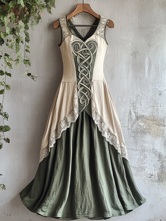 Cardydony Viking Tribal Celtic Knot Art Lace Linen Tank Dress