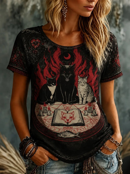 Cardydony Women's Gothic Halloween Cat Top