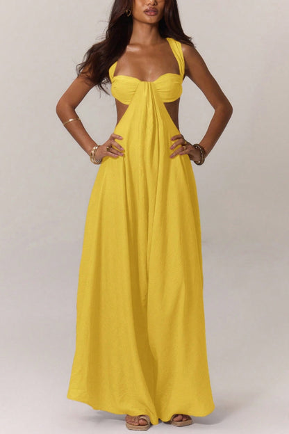 Cardydony Women's Solid Color Casual Camisole Loose Stretch Wide-leg Jumpsuit