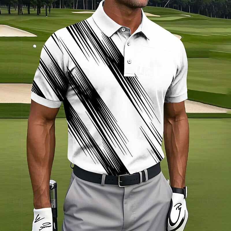 Cardydony Men's Line Pattern Golf Sports Polo Shirt